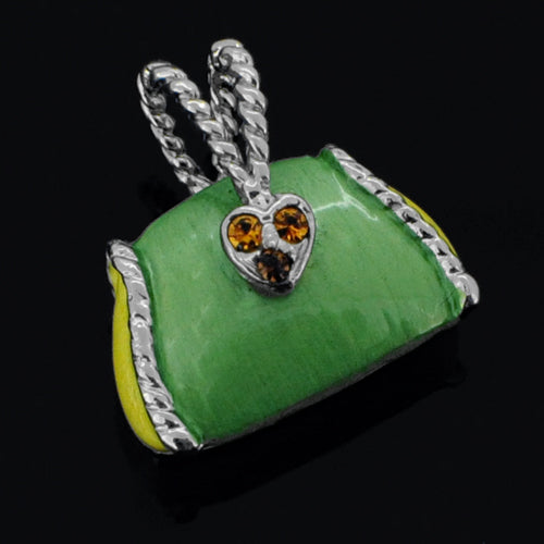 Swarovski Crystal Green Enamel Handbag Silver Pendant