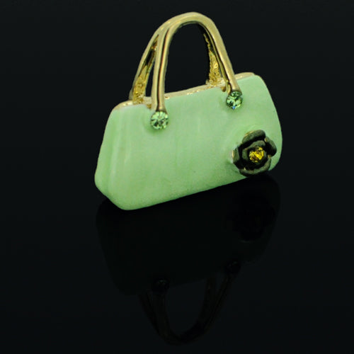 Swarovski Crystal Light Green Enamel Handbag Golden Pendant