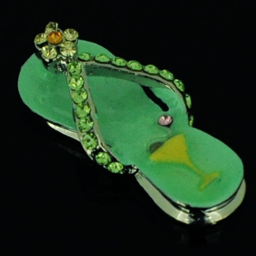 Swarovski Crystal Light Green Enamel Flip Flop Silver Pendant