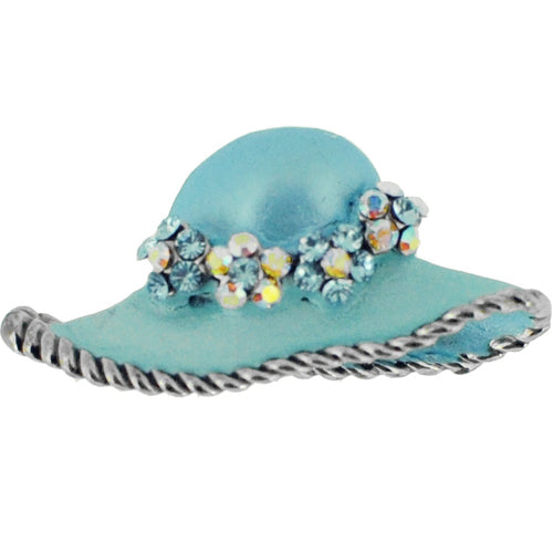 Teal Easter Bonnet Hat Silver Swarovski Crystal Pendant