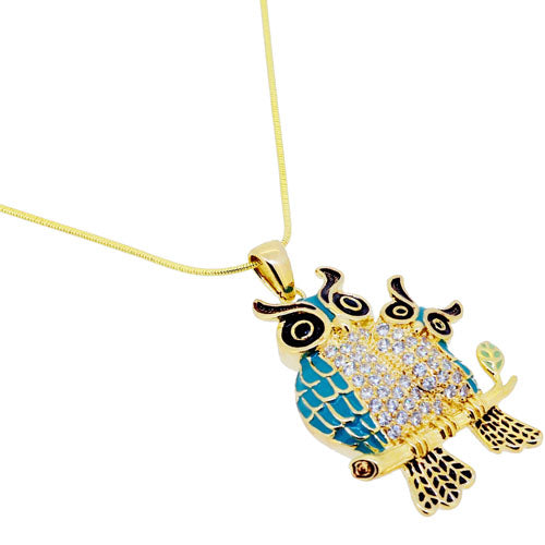 Teal Mother And Baby Owl Pendant Swarovski Crystal Animal Pendant