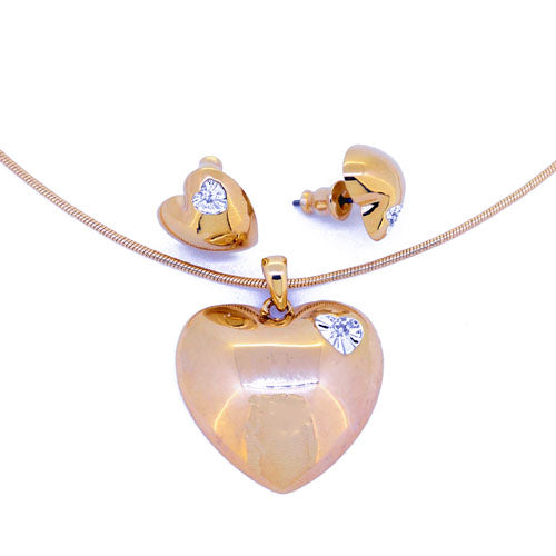 Gold Heart Pendant And Earrlings Set Gold Necklace With Swarovski Crystal (Chain Included)
