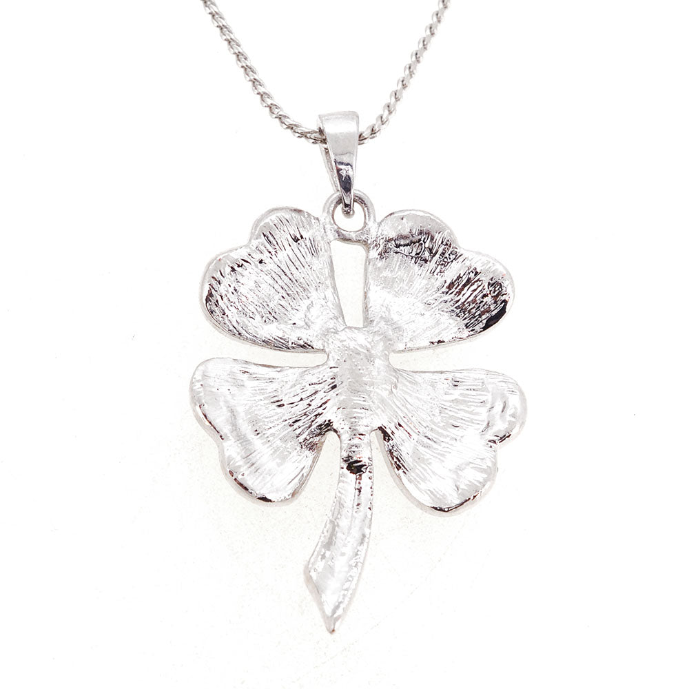 Green Crystal Lucky 4 Leaf Clover Flower Pendant