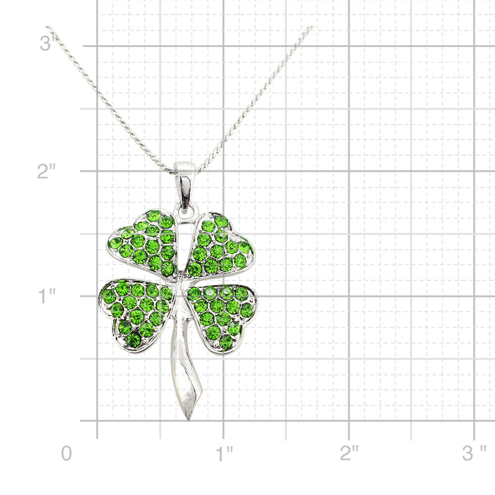 Green Crystal Lucky 4 Leaf Clover Flower Pendant