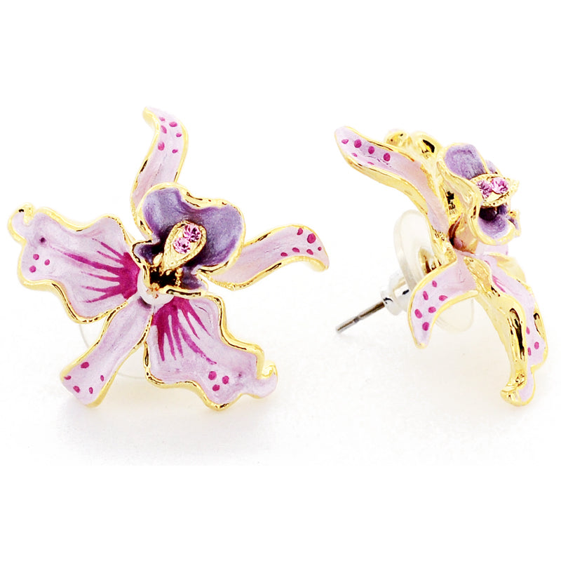 Pink Orchid Swarovski Crystal Flower Earrings