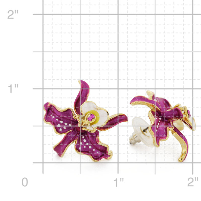 Fuchsia Orchid With White Spots Swarovski Crystal Flower Earrings