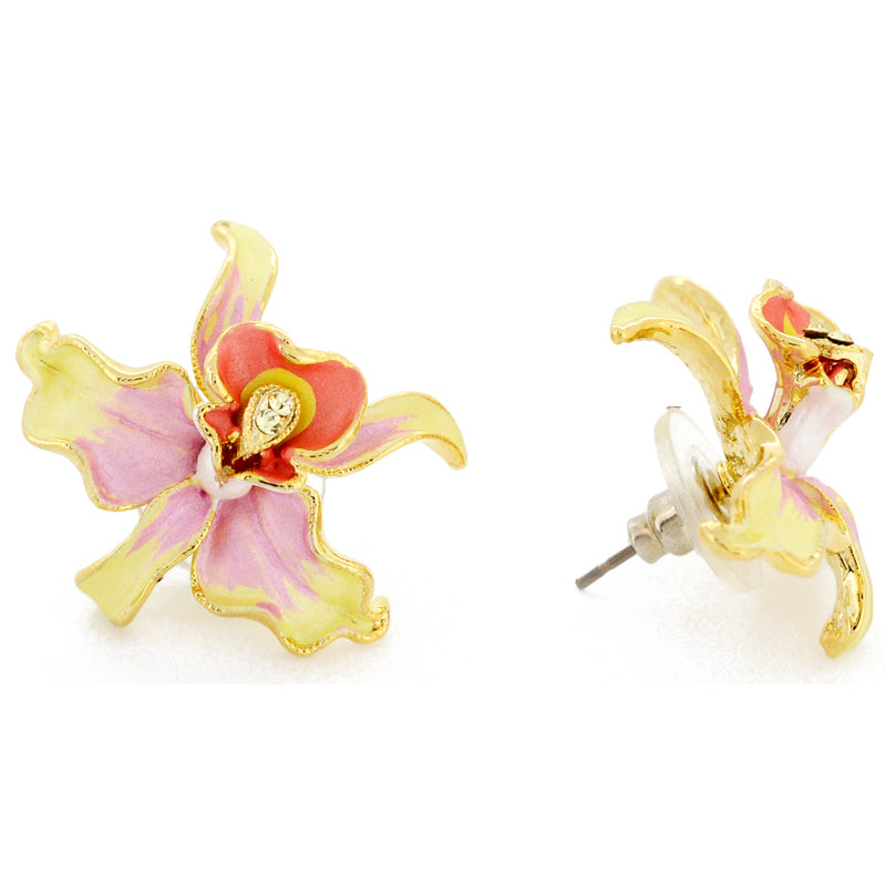Jonquil Yellow Orchid Swarovski Crystal Flower Earrings