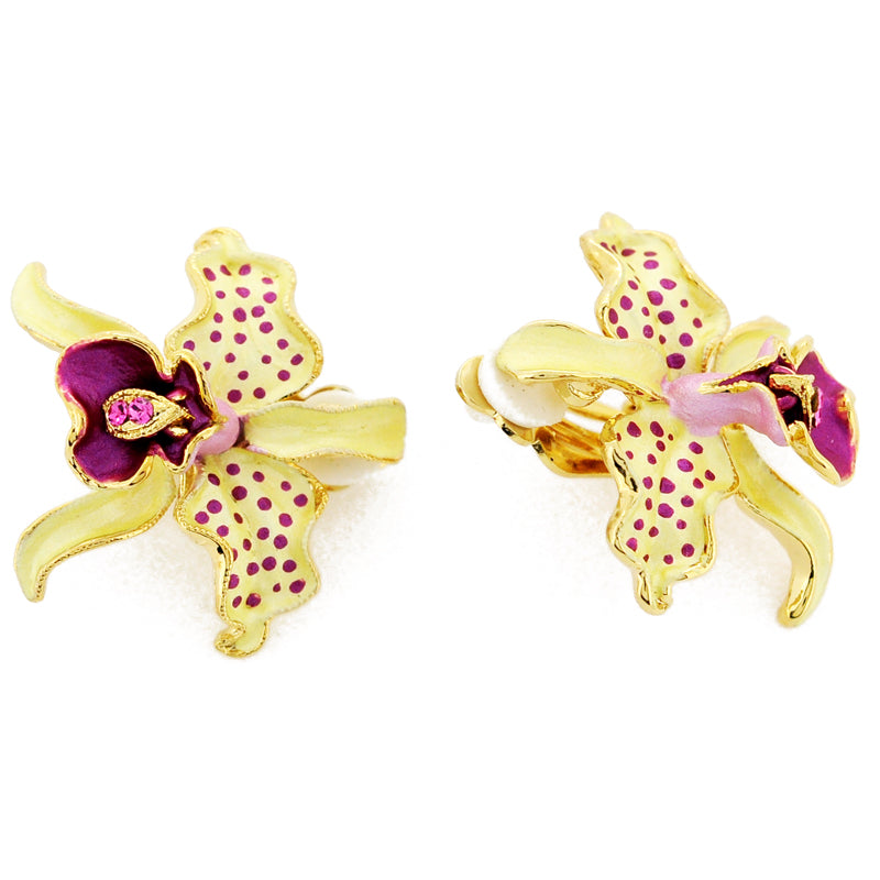 Yellow Orchid Swarovski Crystal Flower Earrings