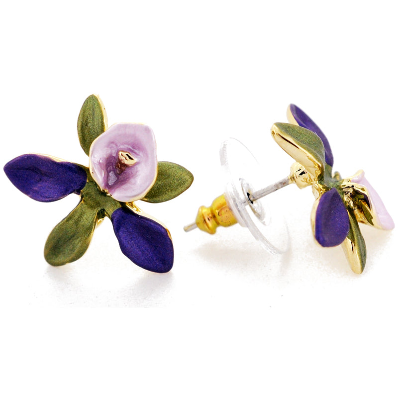 Purple Orchid Flower Earrings