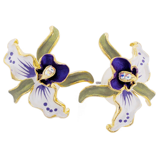 White Orchid Swarovski Crystal Flower Earrings