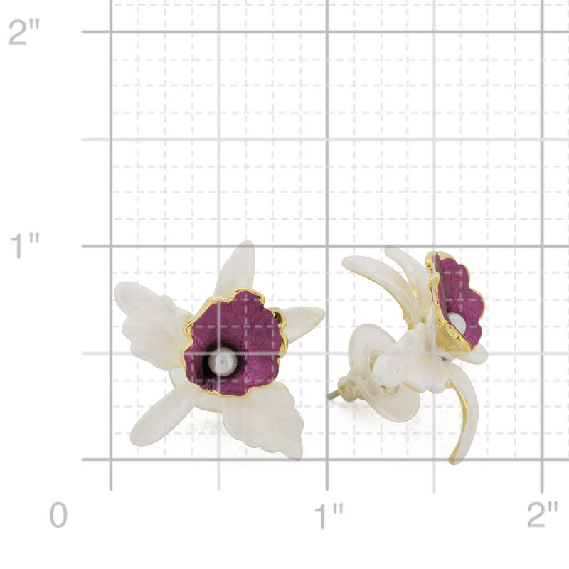 White Orchid Pearl Flower Earrings