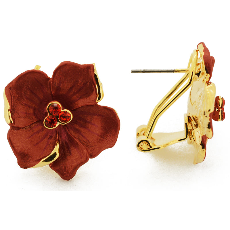 Red Poinsettia Flower Swarovski Crystal Earrings
