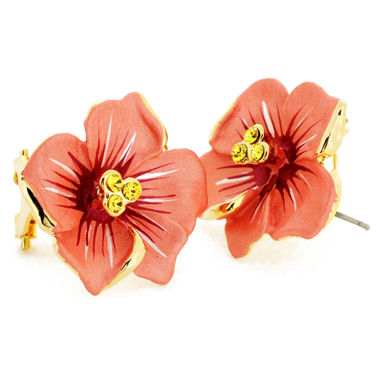 Peach Poinsettia Flower Swarovski Crystal Earrings