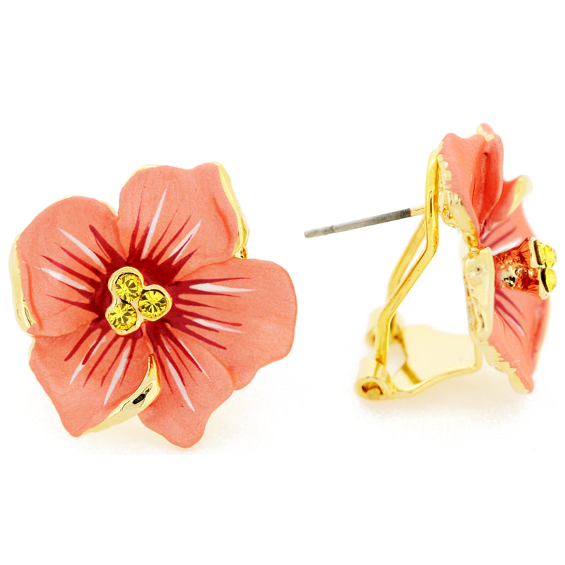 Peach Poinsettia Flower Swarovski Crystal Earrings