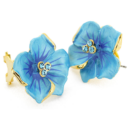 Blue Poinsettia Flower Swarovski Crystal Earrings