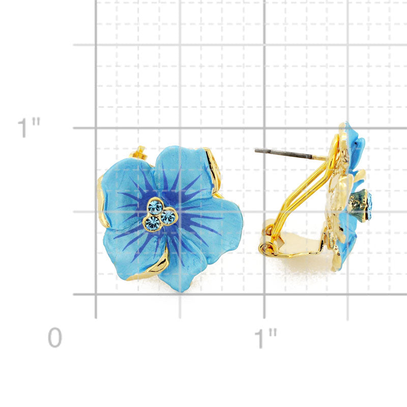 Blue Poinsettia Flower Swarovski Crystal Earrings