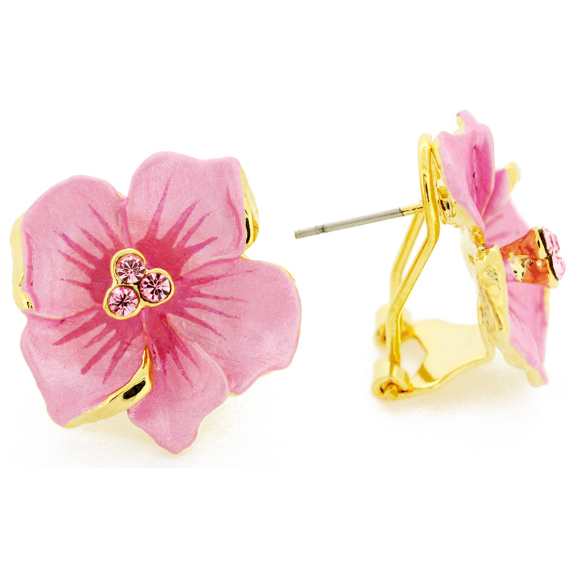 Pink Flower Swarovski Crystal Earrings
