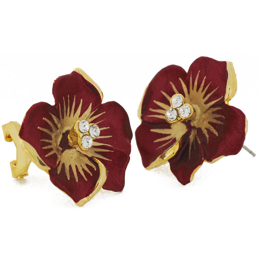 Dark Red Flower Swarovski Crystal Earrings