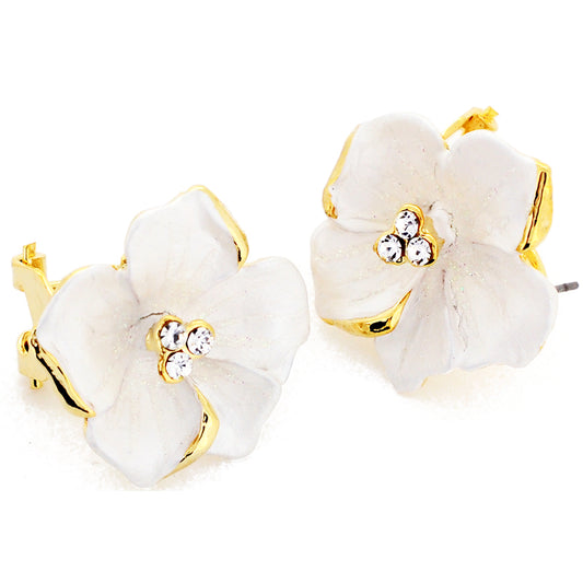 White Flower Swarovski Crystal Flower Earrings