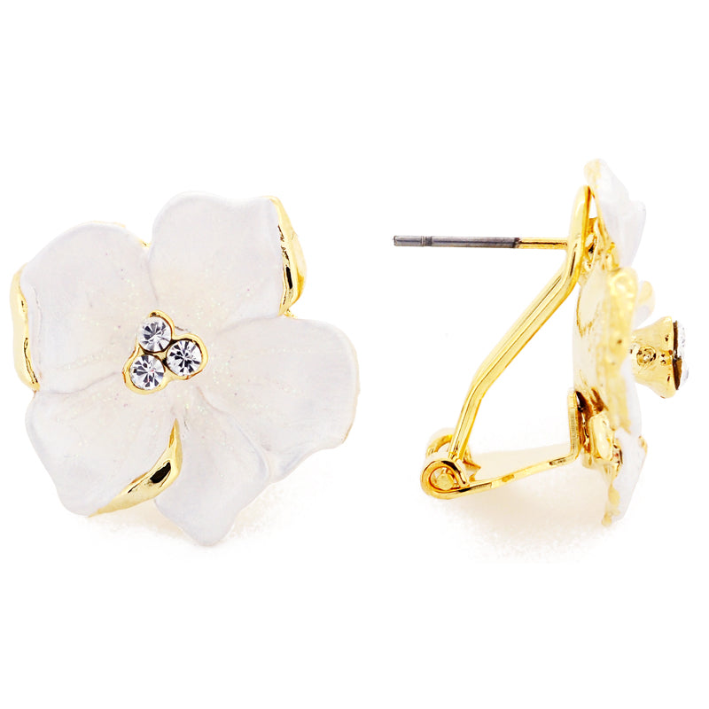 White Flower Swarovski Crystal Flower Earrings