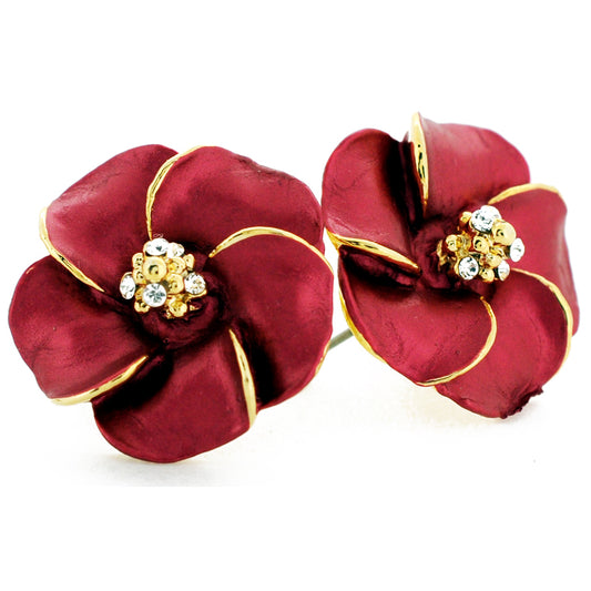 Red Hawaiian Plumeria Swarovski Crystal Flower Earrings
