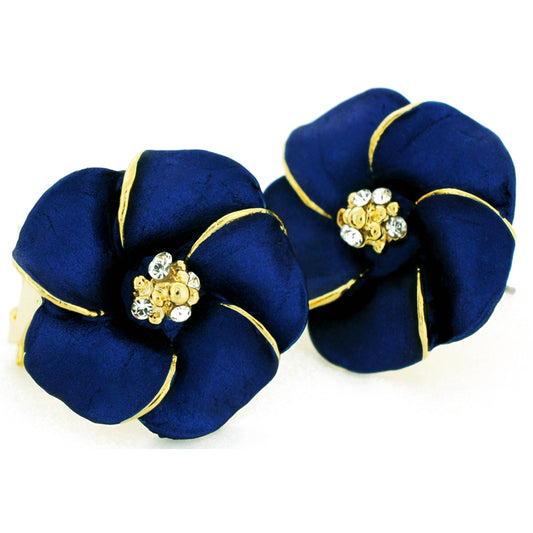 Navy Blue Hawaiian Plumeria Swarovski Crystal Flower Earrings