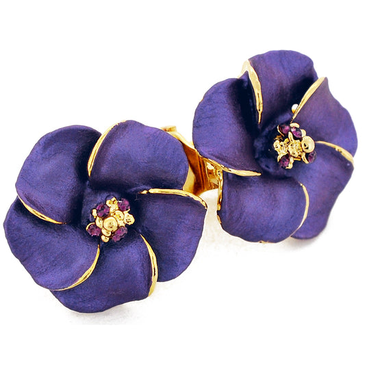 Purple Hawaiian Plumeria Swarovski Crystal Flower Earrings