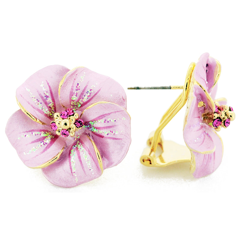 Pink Hawaiian Plumeria Swarovski Crystal Flower Earrings