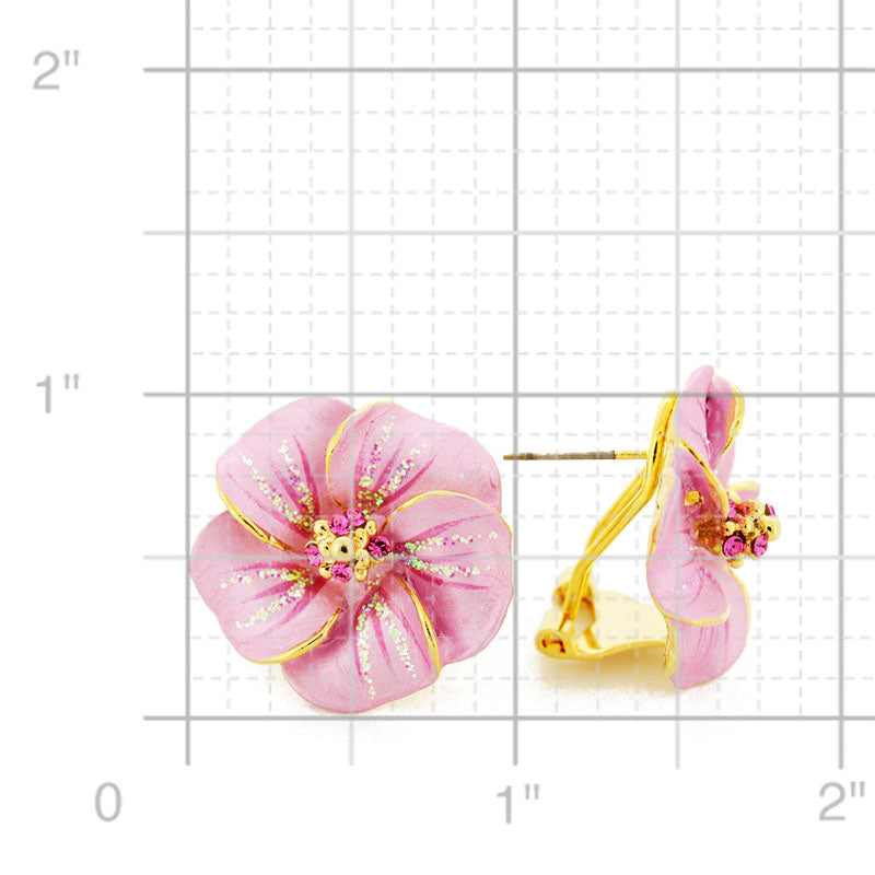 Pink Hawaiian Plumeria Swarovski Crystal Flower Earrings