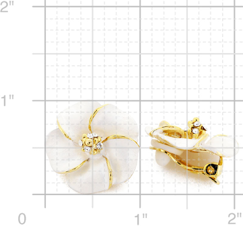 White Hawaiian Plumeria Swarovski Crystal Flower Earrings