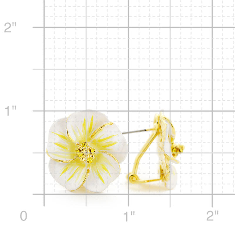 White Hawaiian Plumeria Swarovski Crystal Flower Earrings