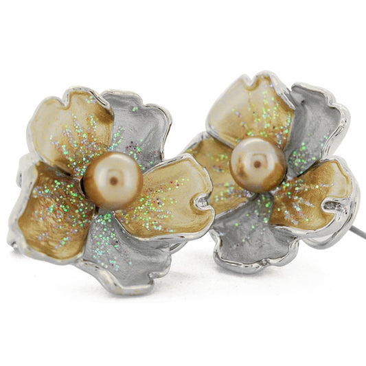 Grey Pearl Flower Earrings