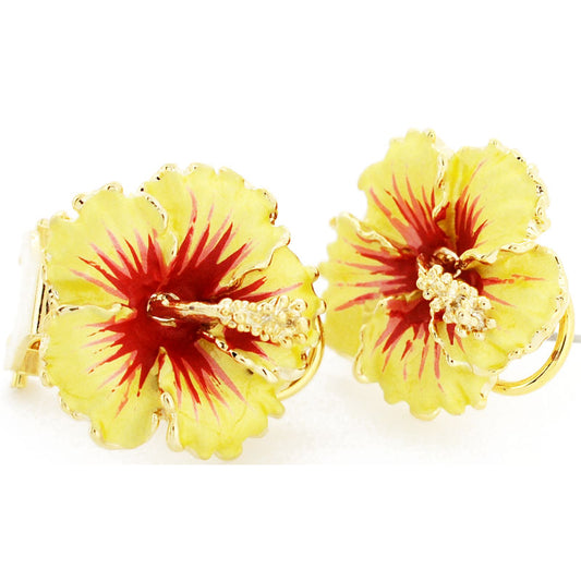 Yellow Hawaiian Hibiscus Flower Earrings