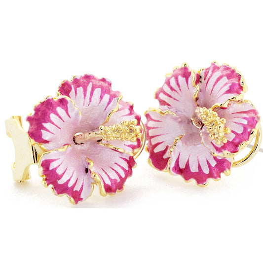 Pink Fuchsia Hawaiian Hibiscus Flower Earrings