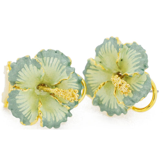 Green Hawaiian Hibiscus Flower Earrings
