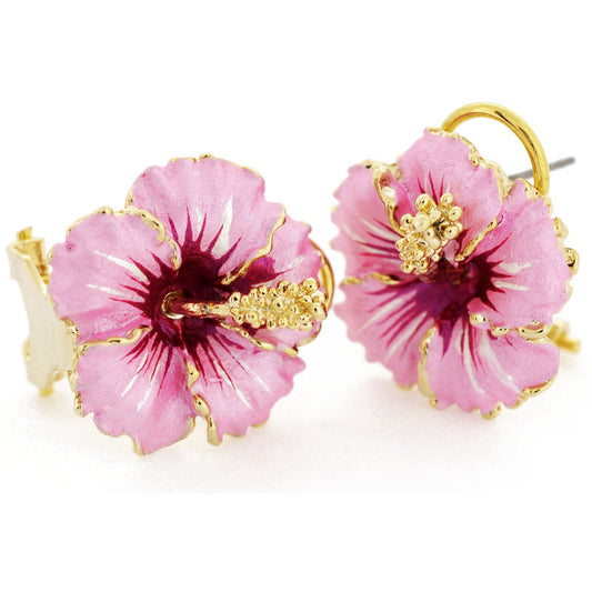 Pink Hawaiian Hibiscus Flower Earrings