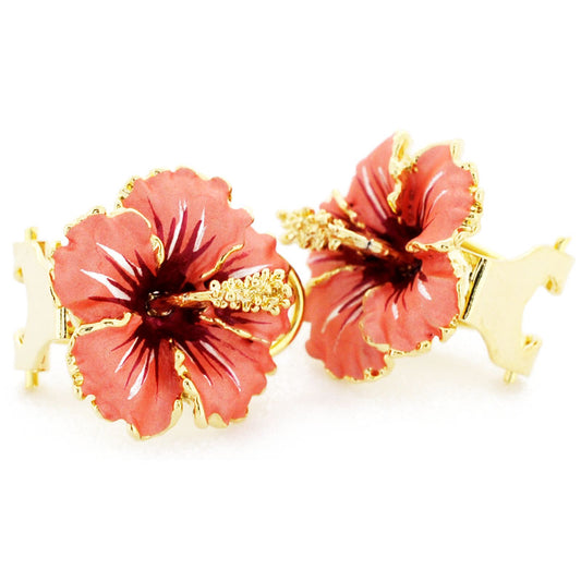 Peach Hawaiian Hibiscus Flower Earrings