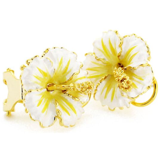 White Hawaiian Hibiscus Flower Earrings