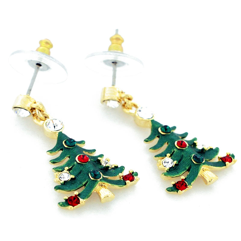 Multicolor Christmas Tree Swarovski Crystal Earrings