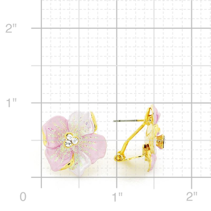 Pink Hawaiian Hibiscus Swarovski Crystal Flower Earrings