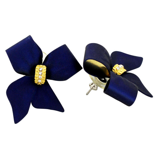 Navy Bow Swarovski Crystal Earrings
