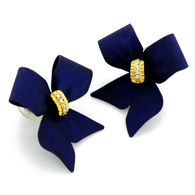 Navy Bow Swarovski Crystal Earrings