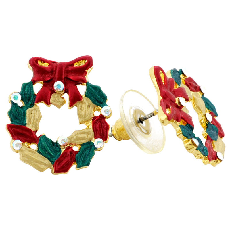 Multicolor Christmas Wreath Swarovski Crystal Earrings