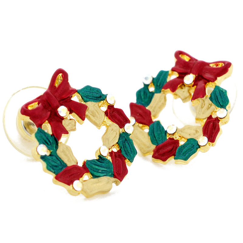 Multicolor Christmas Wreath Swarovski Crystal Earrings
