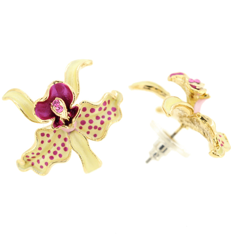 Yellow Orchid Pierced Flower Earrings