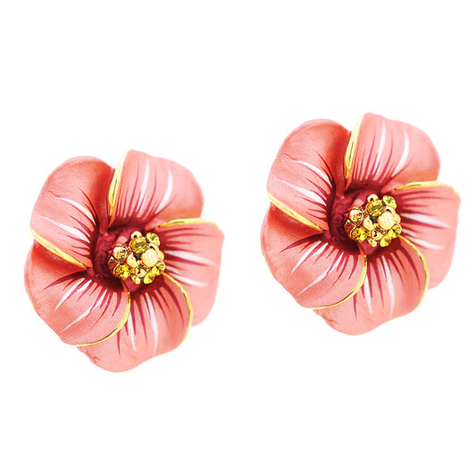 Peach Hawaiian Plumeria Pierced Flower Earrings