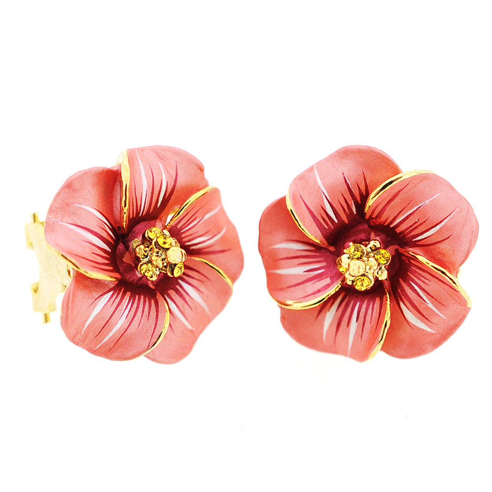 Peach Hawaiian Plumeria Pierced Flower Earrings