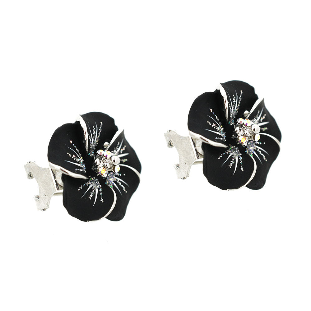 Black Hawaiian Plumeria Pierced Flower Earrings