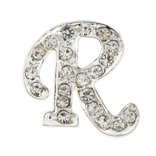 Chrome Letter R Crystal Lapel Pin