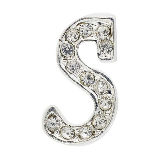 Chrome Letter S Crystal Lapel Pin